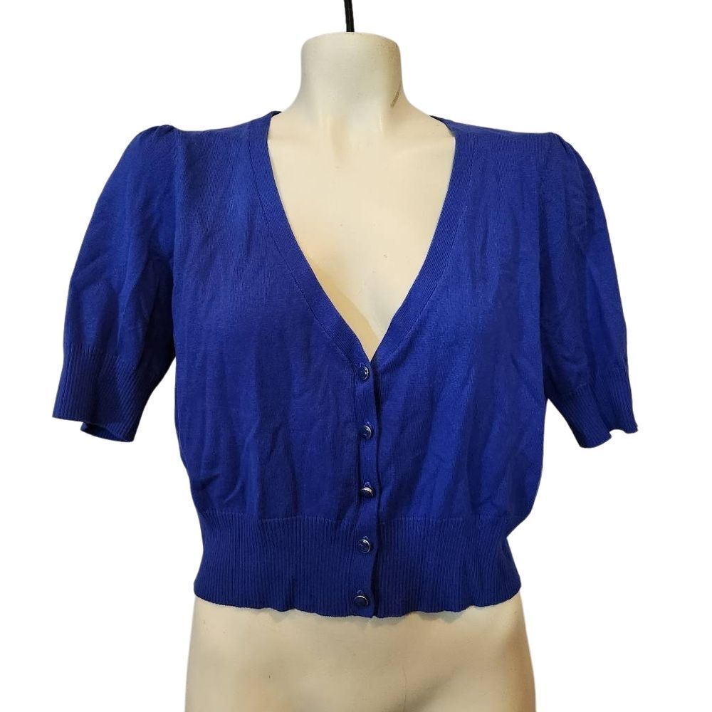 Apt. 9 Blue Puff Sleeve Button Down Crop Top Size Large